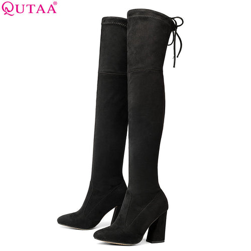 Knee Boots Lace Up Sexy  Hoof  Heels Women Shoes