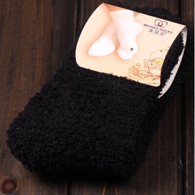 Women Bed Socks Pure Color Fluffy Warm Winter Kids Gift Soft Floor Home clothing accessories 1 Pair