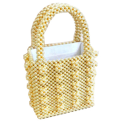 pearls bag beading box totes bag women party elegant luxury handbag white yellow blue