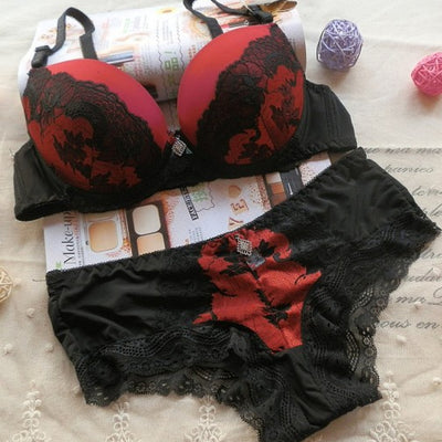 Thong and Bra Embroidered Set