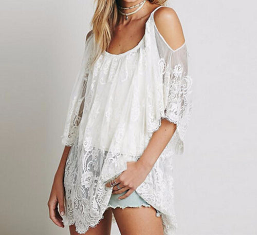 Sexy Loose Novelty Blouse Shoulder Sheer Lace