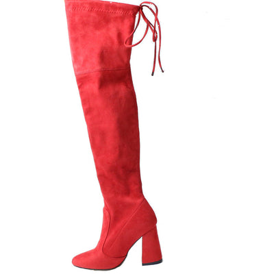 Knee Boots Lace Up Sexy  Hoof  Heels Women Shoes