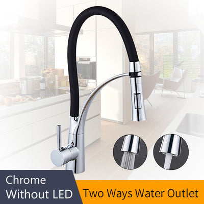 LED Kitchen Faucets with Rubber Design Chrome Mixer Faucet for Kitchen Single Handle Pull Down Deck Mounted Crane for Sinks