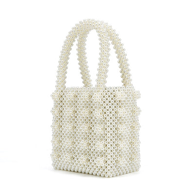 pearls bag beading box totes bag women party elegant luxury handbag white yellow blue